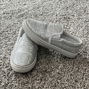 Kids Silver Glitter Slip-On Dress Shoes